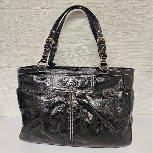 Coach Gallery Zippered Tote Bag in Black Patent Cowhide Leather F13761 - Picture 1 of 13